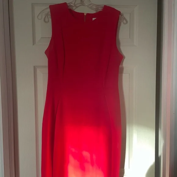Calvin Klein | Dresses | Calvin Klein Fitted Size 8 Dress Worn Once Red  With Gold Zipper | Poshmark